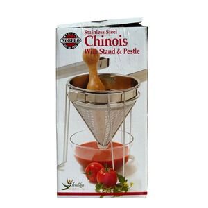 Norpro Stainless Steel Chinois Set with Stand and Pestle Fine Mesh Strainer